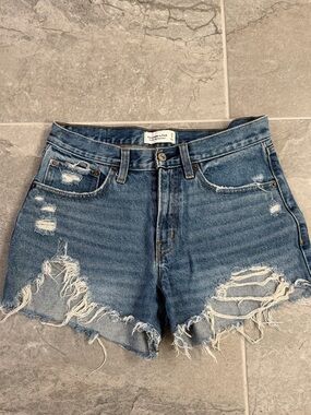 Abercrombie & Fitch Frayed Distressed Denim Shorts in Blue
